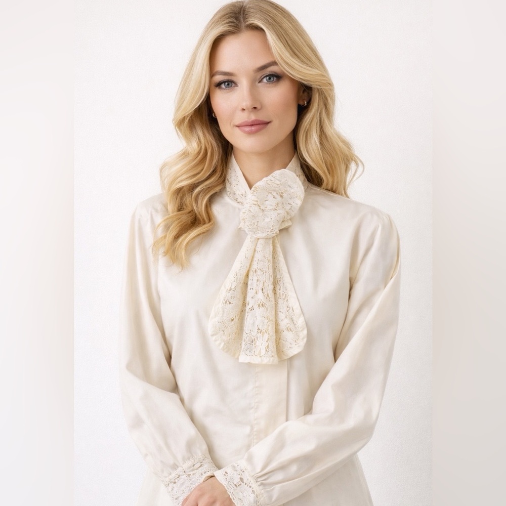 NWT Couture Ivory Lace Blouse • High Neck Top • Designer Made collar and sleve
